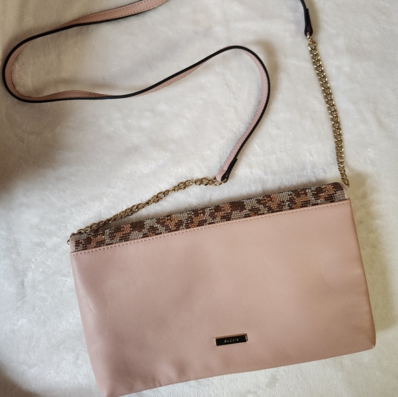 Aldo clutch/ crossbody purse (pink with silver and black beads) - Picture 2 of 5